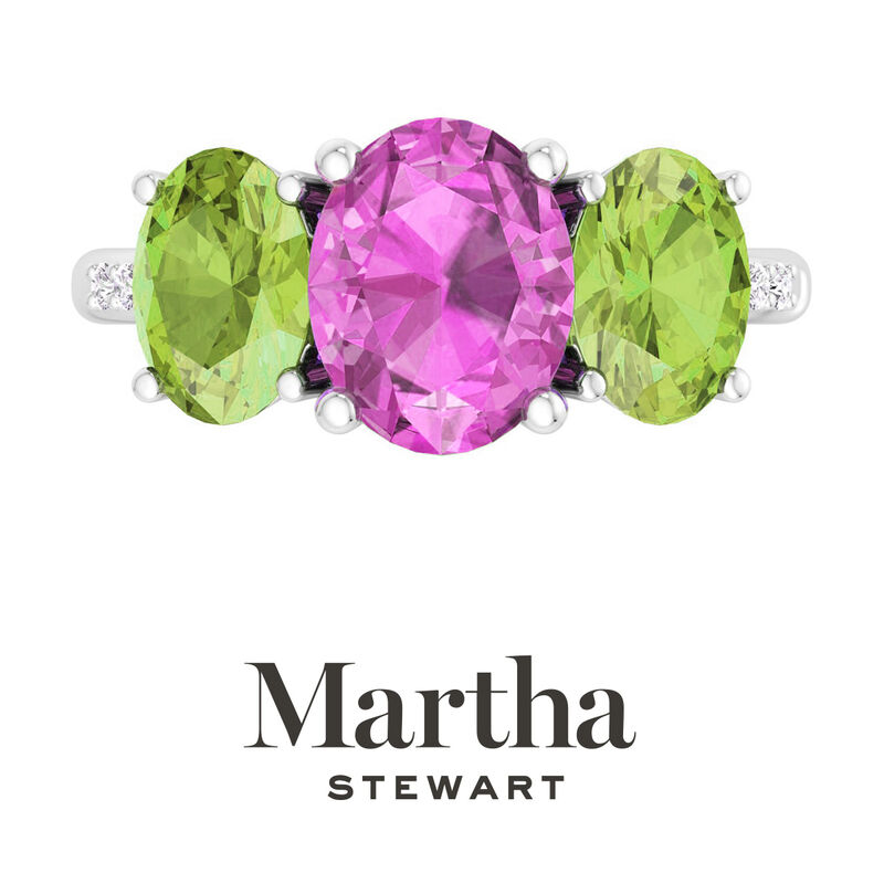 Martha Stewart 5ctw. Oval Pink Sapphire, Peridot & Lab Grown Diamond Three Stone Ring In Sterling Silver image number null